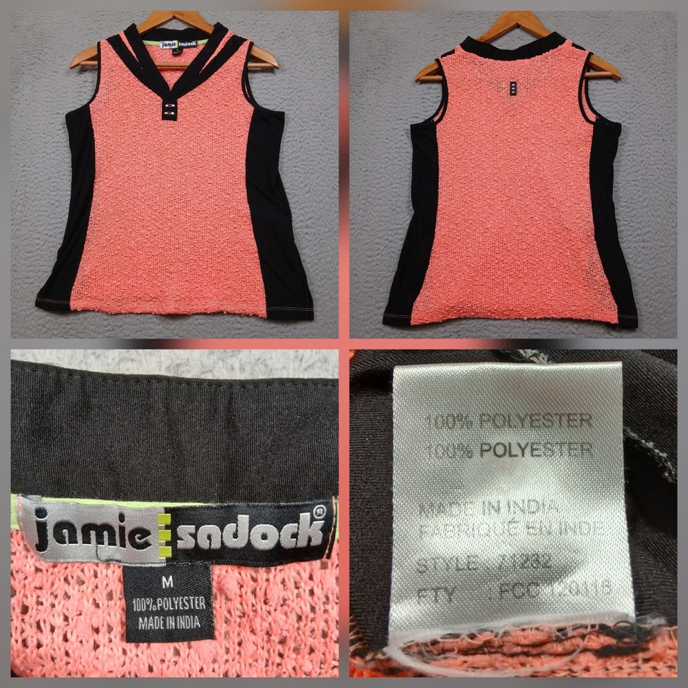 Jamie Sadock Sleeveless Golf Top Women's M Coral Black Textured V-Neck